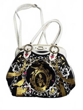 VTG Disney Couture by Hoop Snow White Canvas Handbag Goth Baroque Cameo Raven